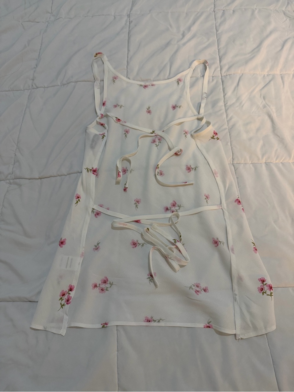 Sky to Moon White Pink Floral Open Back Tie Blouse Top Size S